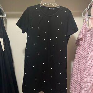 Pearl bedazzled, black shirt dress